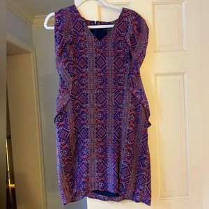 Greylin, blue and red patterned mini dress size extra small